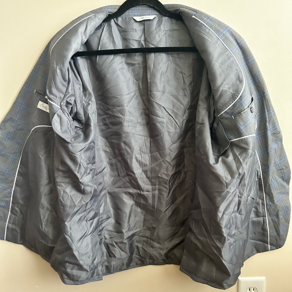 Lineage Mens Grey And Blue Plaid Blazer Suit Jacket 46 R - Picture 2 of 6